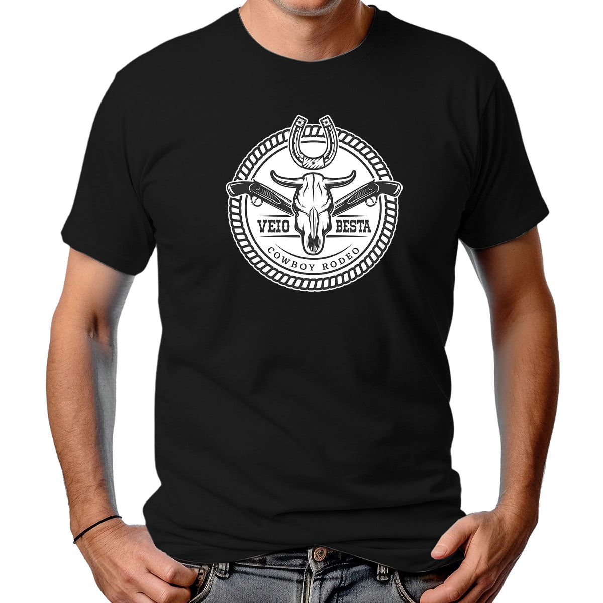 CAMISETA MASCULINA CAVEIRA COWBOY RODEIO