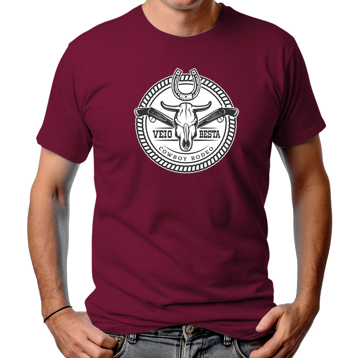 CAMISETA MASCULINA CAVEIRA COWBOY RODEIO