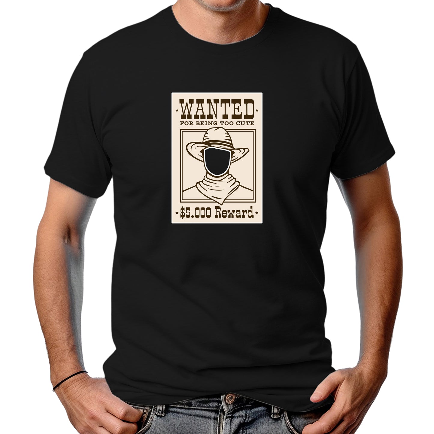 CAMISETA MASCULINA WANTED TOO CUTE
