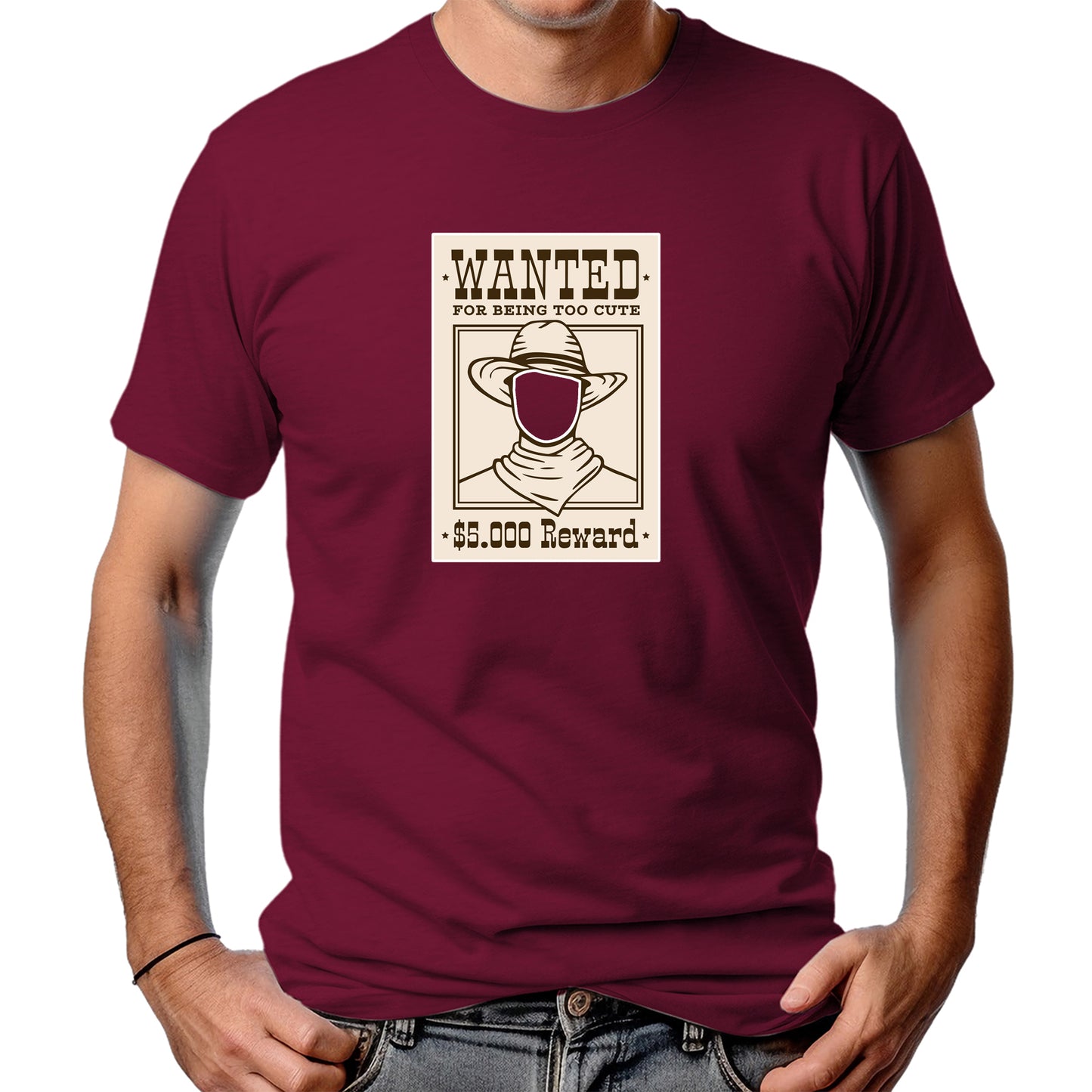 CAMISETA MASCULINA WANTED TOO CUTE