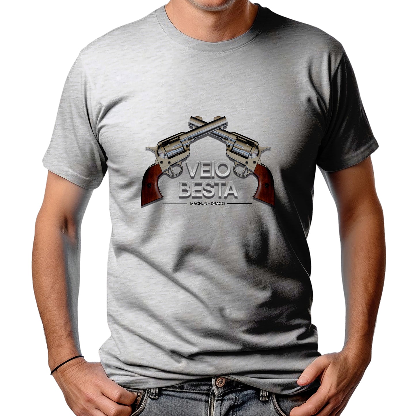 CAMISETA MASCULINA VEIOBESTA DUAL GUN 2