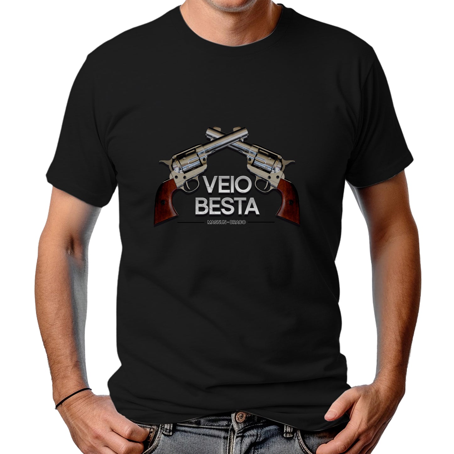 CAMISETA MASCULINA VEIOBESTA DUAL GUN 2