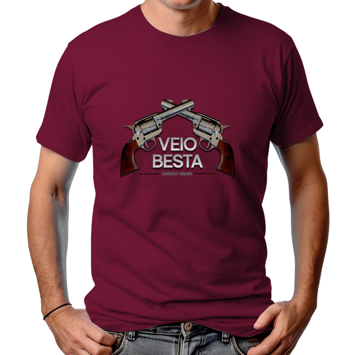 CAMISETA MASCULINA VEIOBESTA DUAL GUN 2