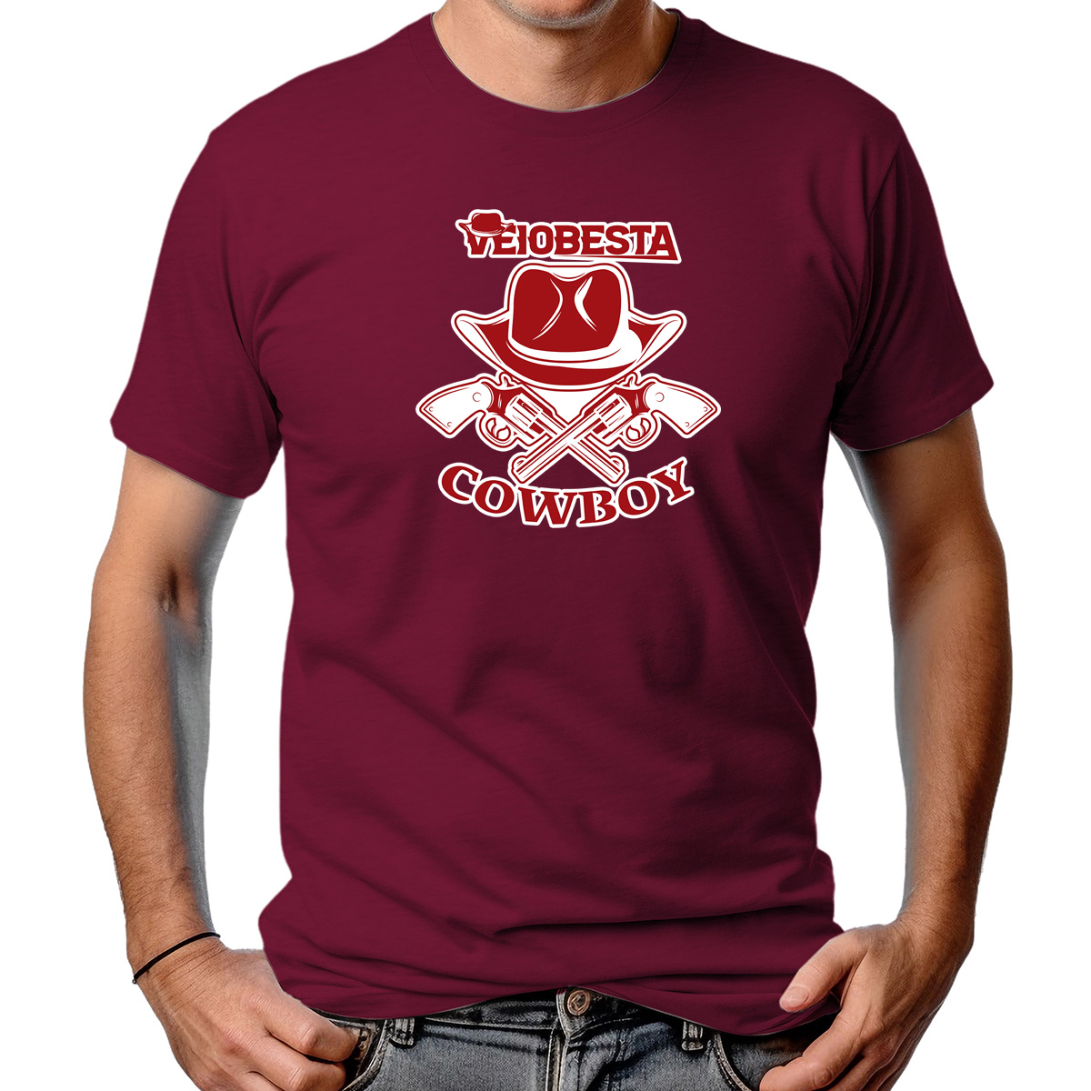CAMISETA MASCULINA VEIOBESTA COWBOY GUN