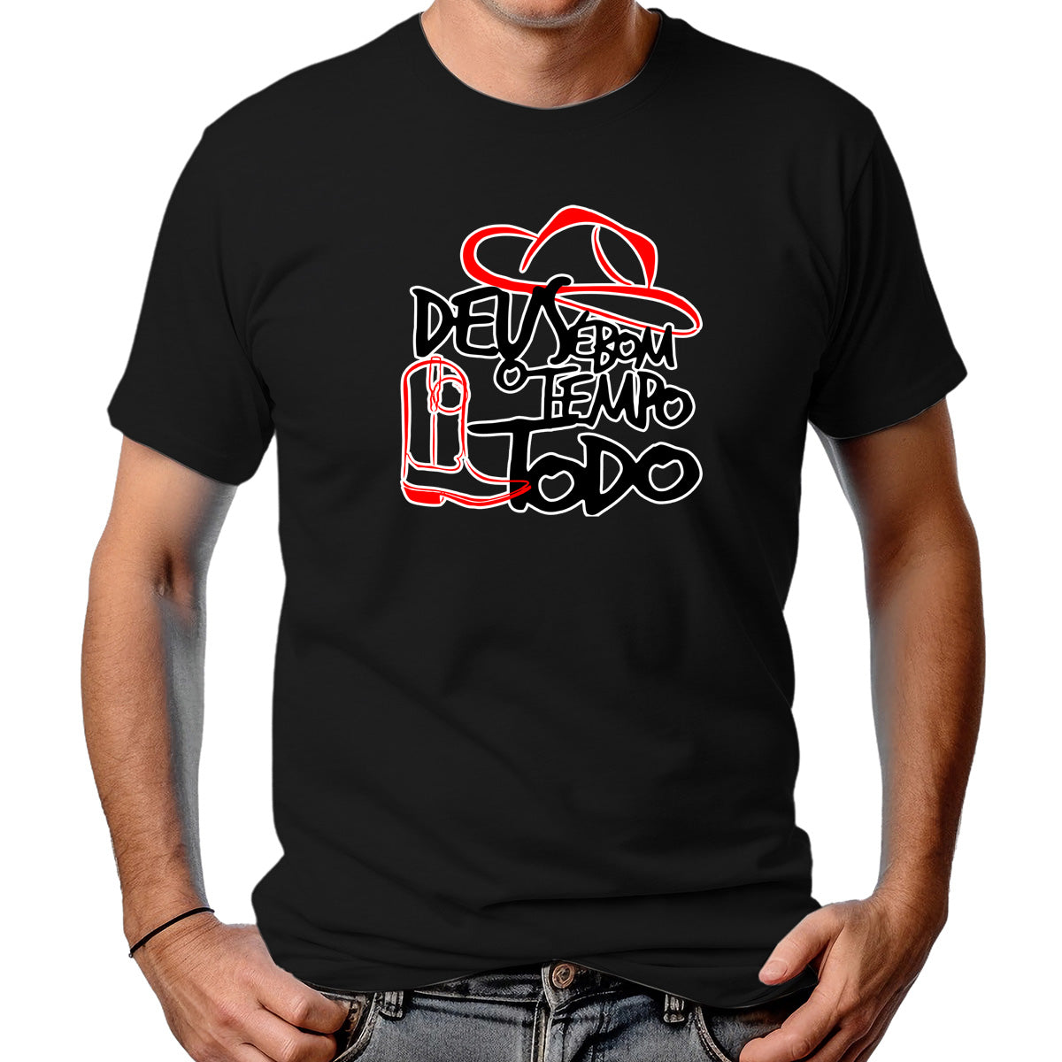 CAMISETA MASCULINA DEUS É BOM O TEMPO TODO