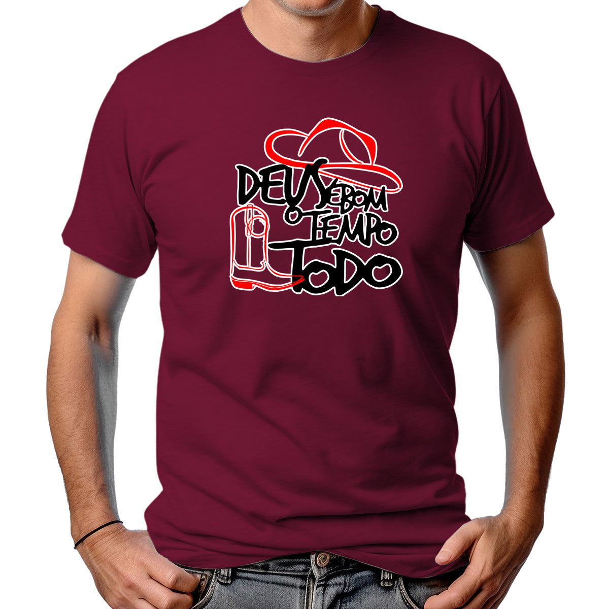 CAMISETA MASCULINA DEUS É BOM O TEMPO TODO