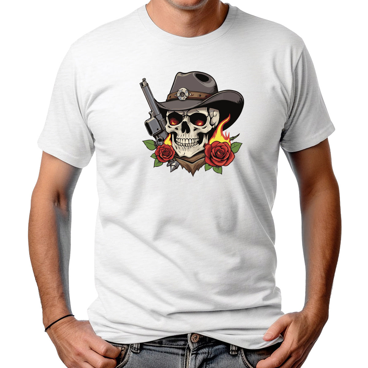 CAMISETA MASCULINA SKULL AND ROSES