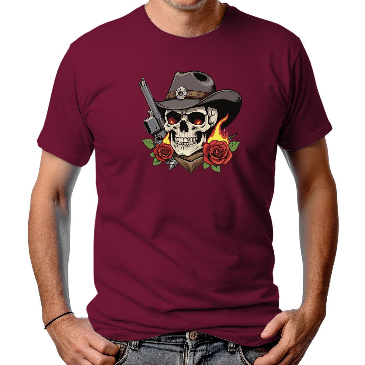 CAMISETA MASCULINA SKULL AND ROSES