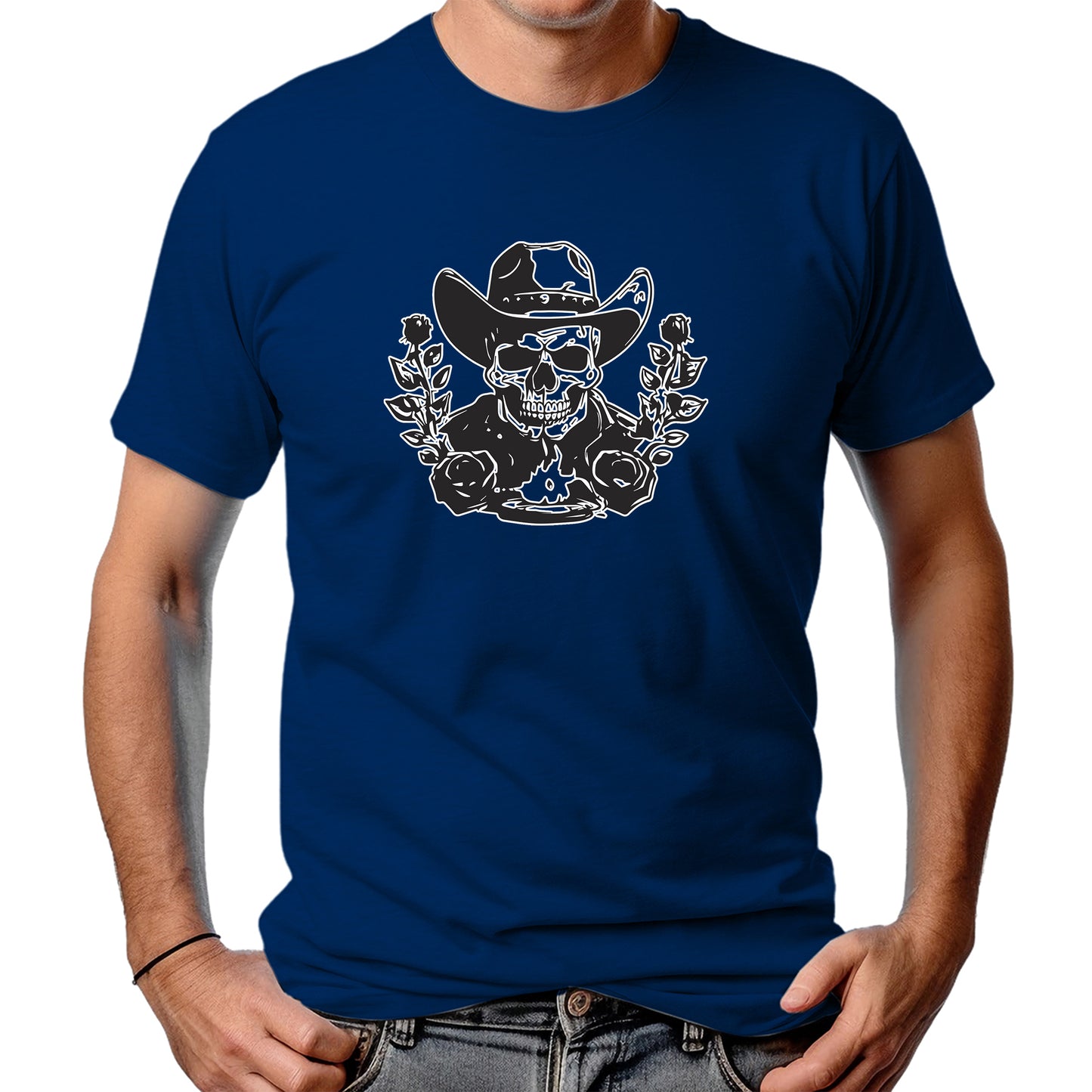 CAMISETA MASCULINA BLACK SKULL FLOWERS