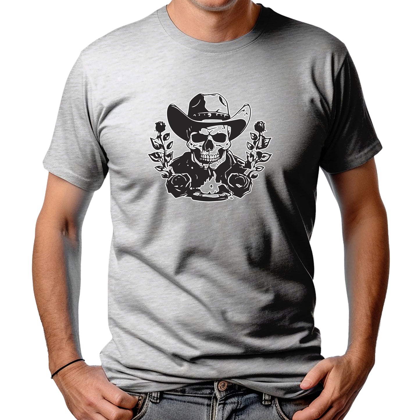CAMISETA MASCULINA BLACK SKULL FLOWERS