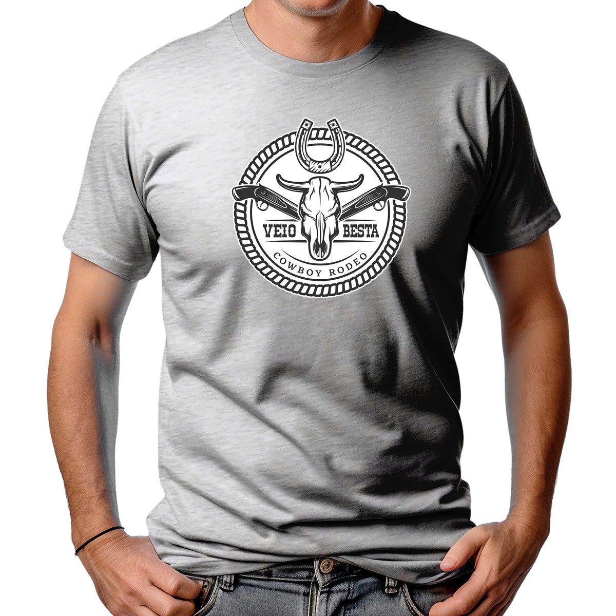 CAMISETA MASCULINA CAVEIRA COWBOY RODEIO