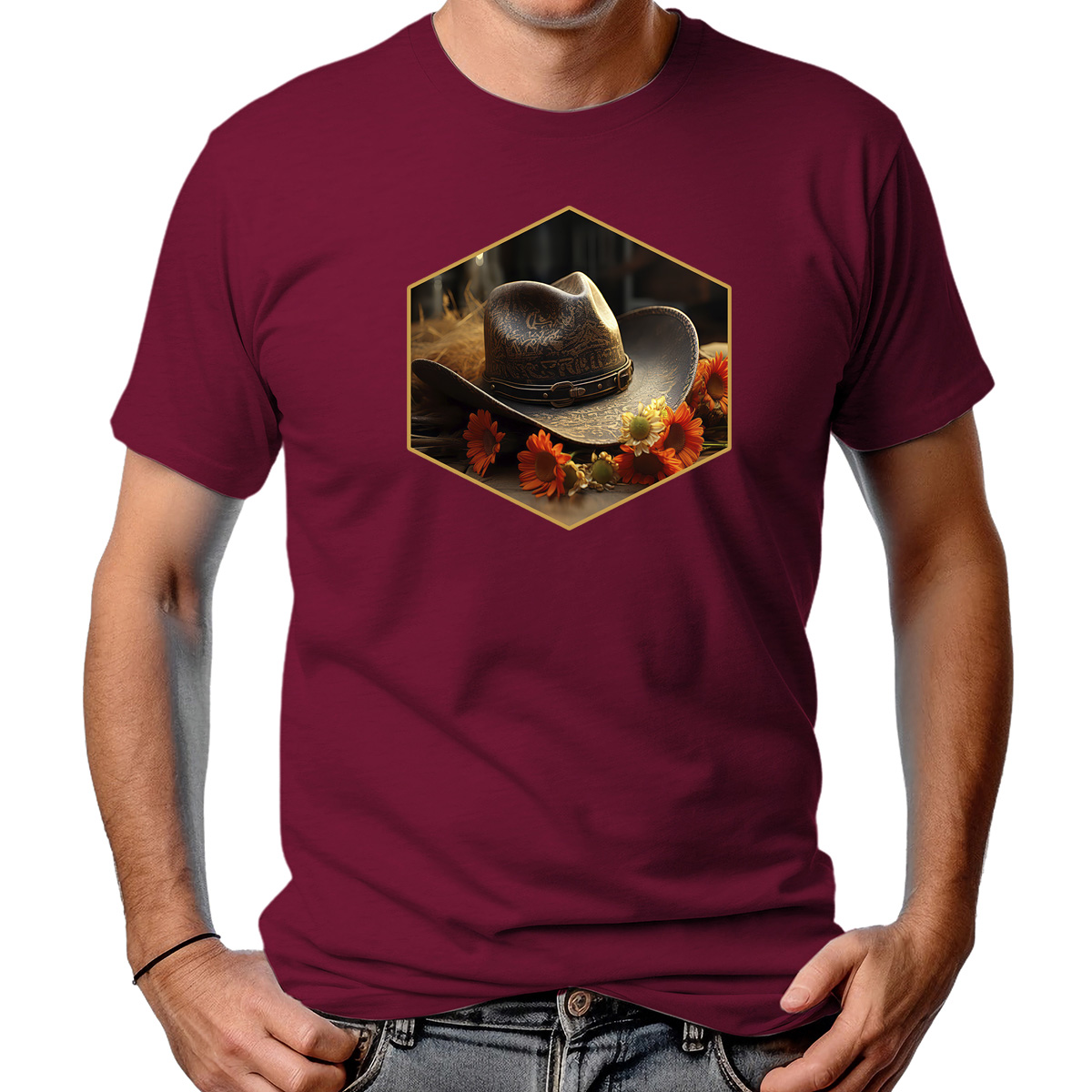 CAMISETA MASCULINA HAT AND ROSES