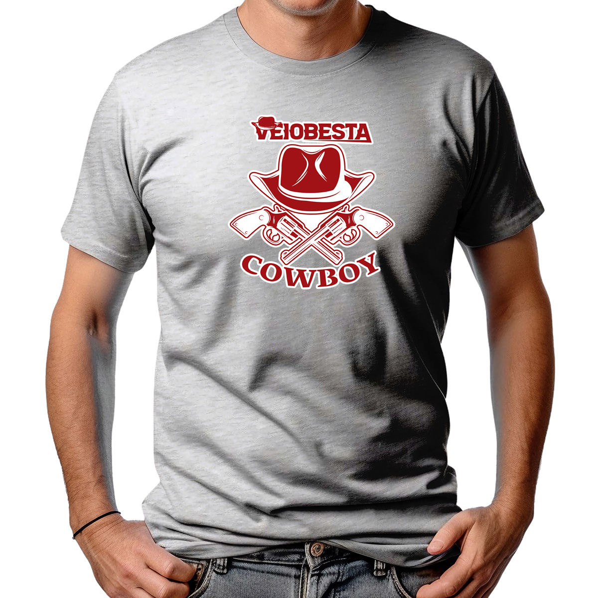 CAMISETA MASCULINA VEIOBESTA COWBOY GUN