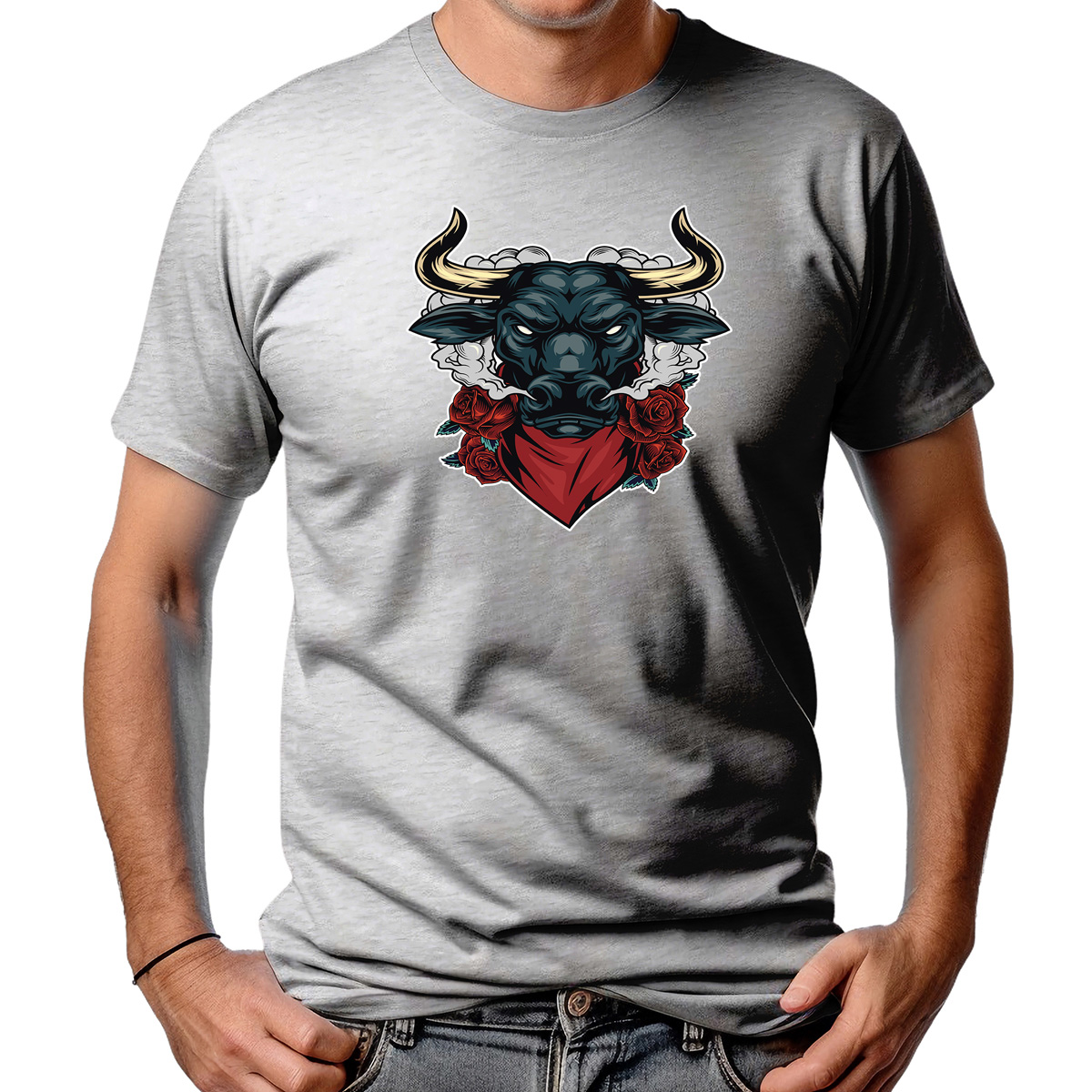 CAMISETA MASCULINA SMOKING ANGRY BULL