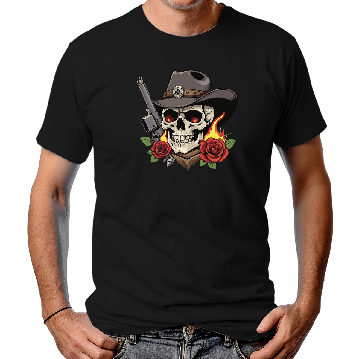 CAMISETA MASCULINA SKULL AND ROSES