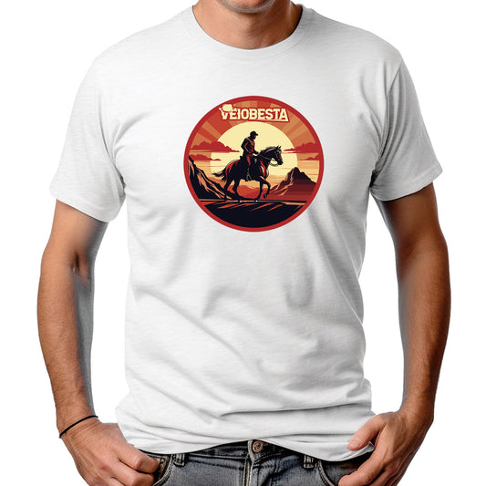 CAMISETA MASCULINA CAVALO NO POR DO SOL