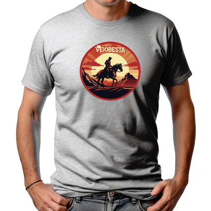 CAMISETA MASCULINA CAVALO NO POR DO SOL