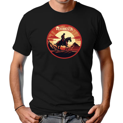 CAMISETA MASCULINA CAVALO NO POR DO SOL